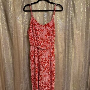 Wild Jasmine Red Tie Back Paisley Henna Print Pants Romper XL NWT